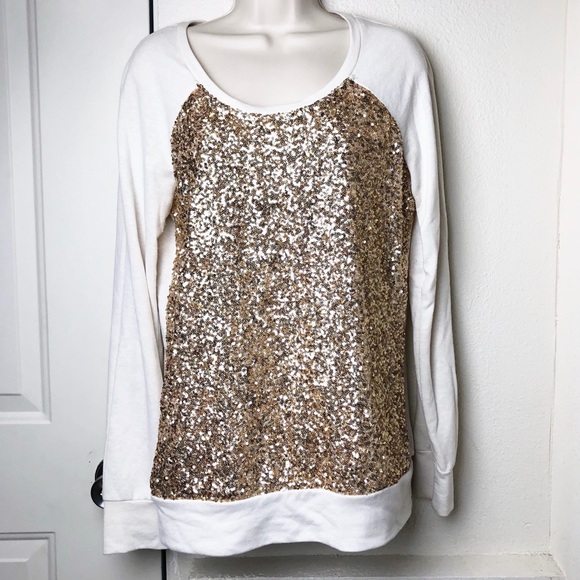 Tops - Gold Glitter & Cream Long Sleeve Top Large EUC